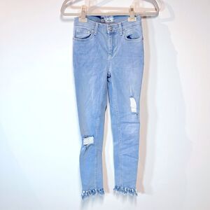 Free People Anthropologie Distressed Fringe High Waisted Ankle Jeans Sz 26